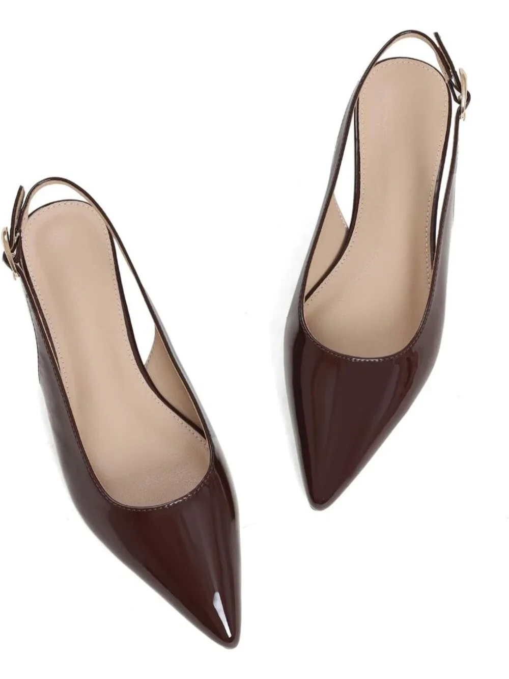 Women's Chocolate Leather Closed Pointed Toe Ballet Flat Adjustable Buckle Shoes